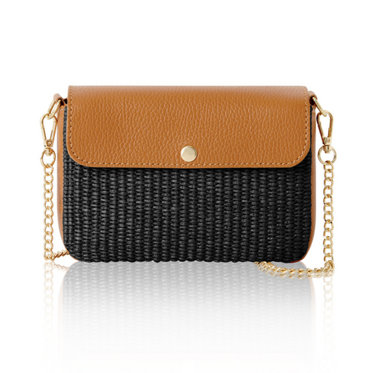Black Raffia & Leather Summer Bag - Peggy
