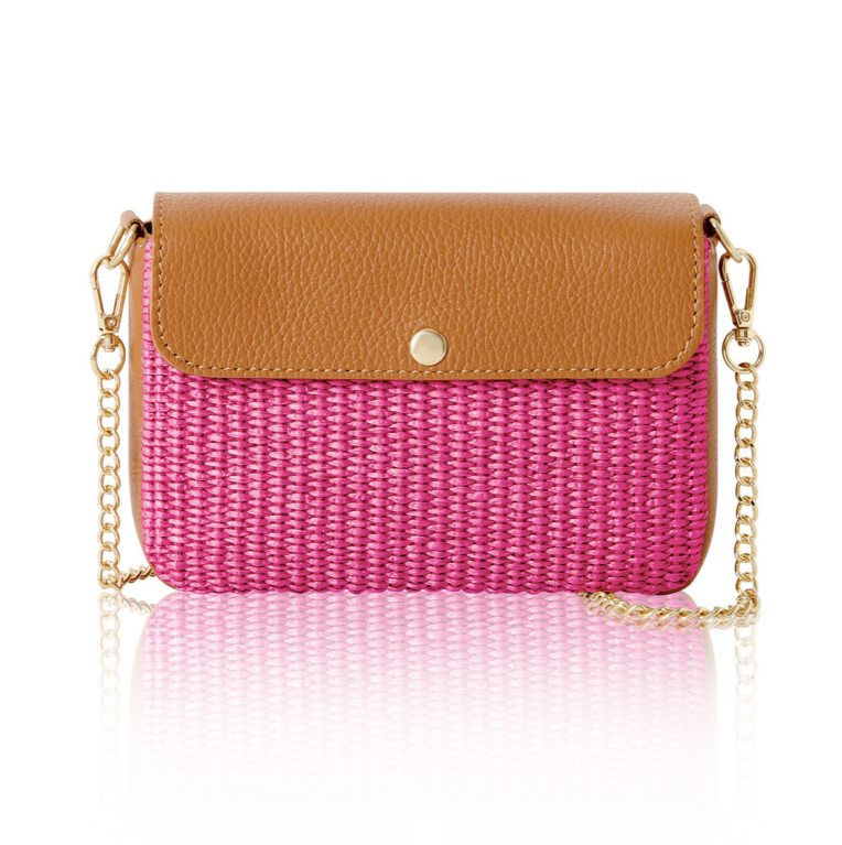 Hot Pink Raffia & Leather Summer Bag - Peggy