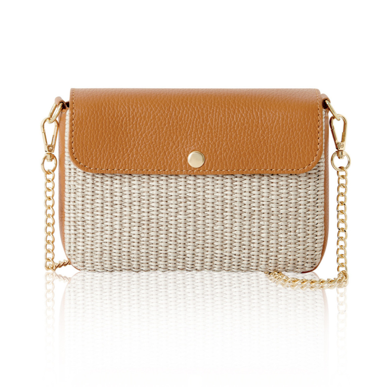 Taupe Raffia & Leather Summer Bag - Peggy