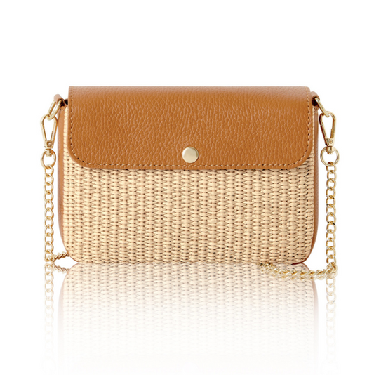 Dark Sand Raffia & Leather Summer Bag - Peggy
