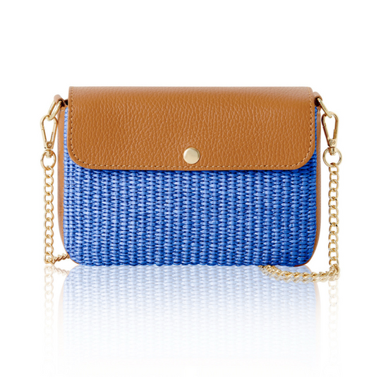 Blue Raffia & Leather Summer Bag - Peggy
