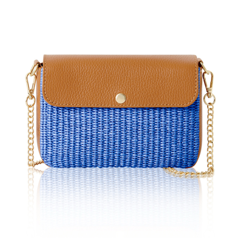 Blue Raffia & Leather Summer Bag - Peggy