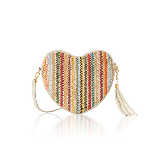 Cream Love Heart Raffia Bag - Riviera - STUDIO TEW