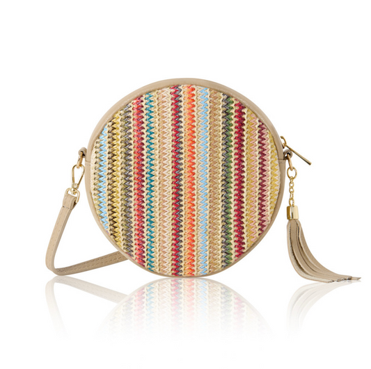 Taupe Leather & Raffia Bag - Bondi