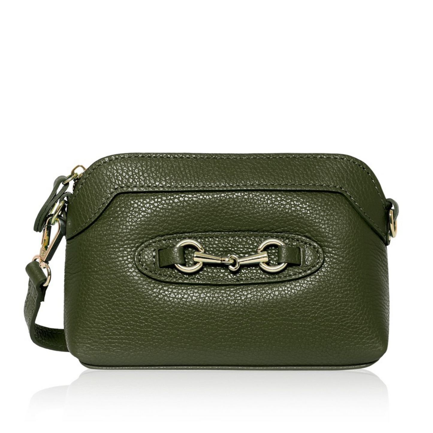 Small Olive Green Leather Bag With Buckle Detail - Sicily