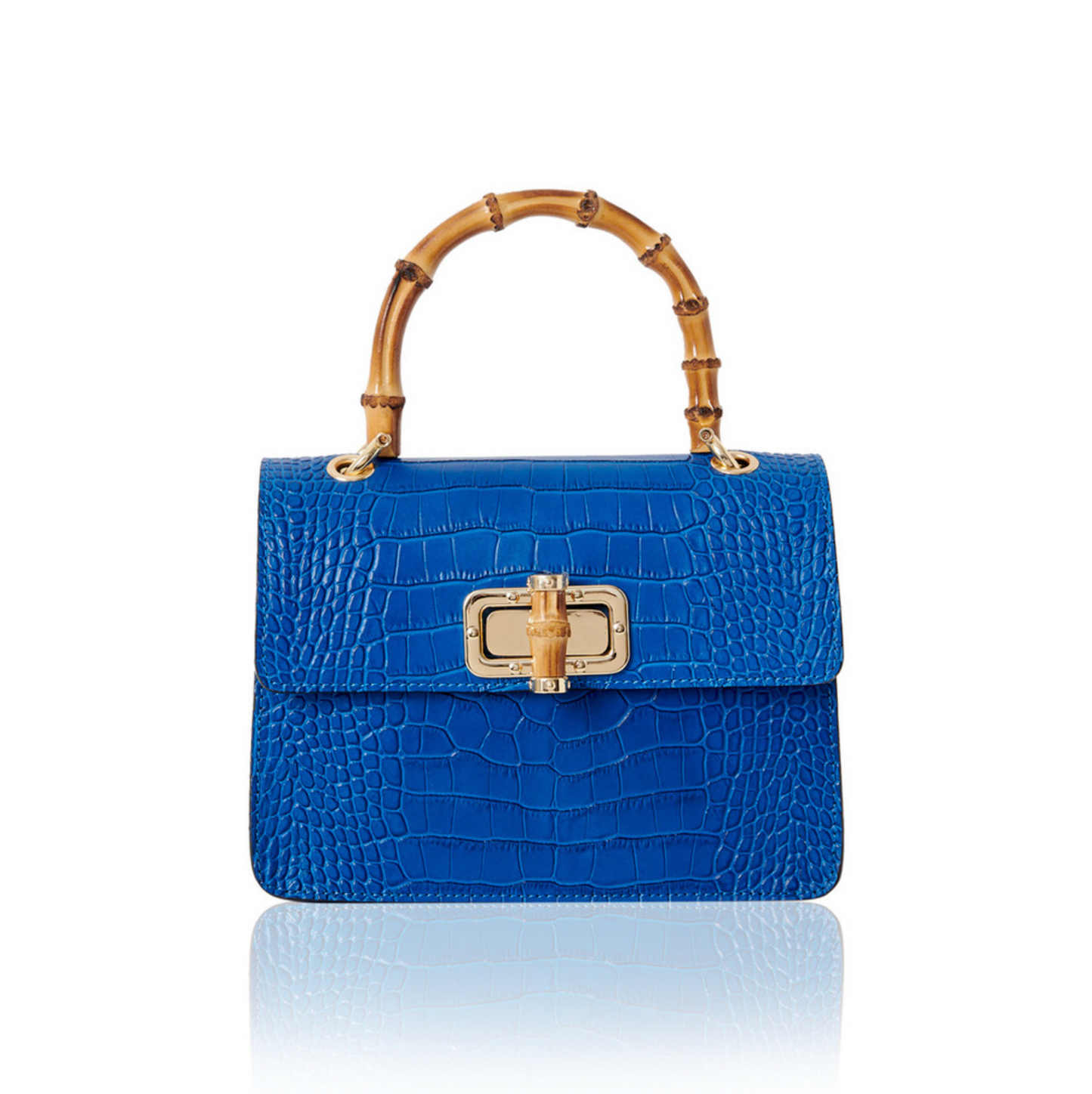 Royal Blue Leather Crocodile Print Bag With Twist Lock - Genevieve