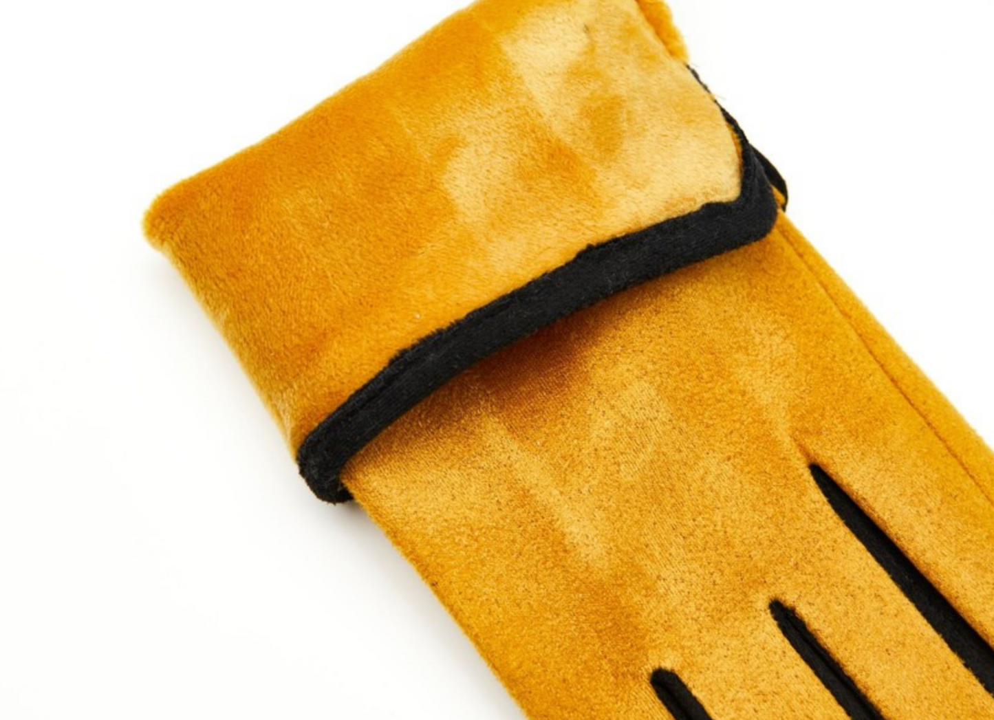 Mustard Yellow Faux Suede Gloves