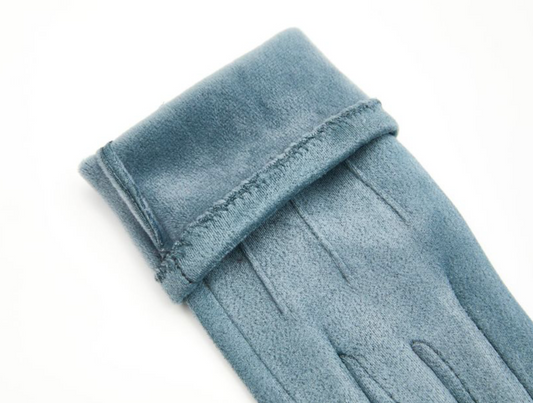 Blue Faux Suede Gloves