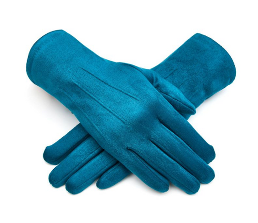 Teal Blue Faux Suede Gloves