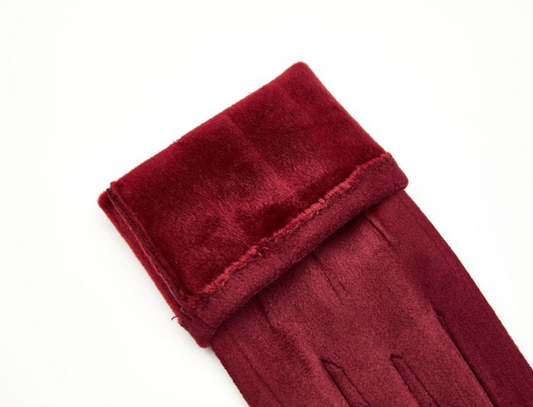 Dark Red Faux Suede Gloves