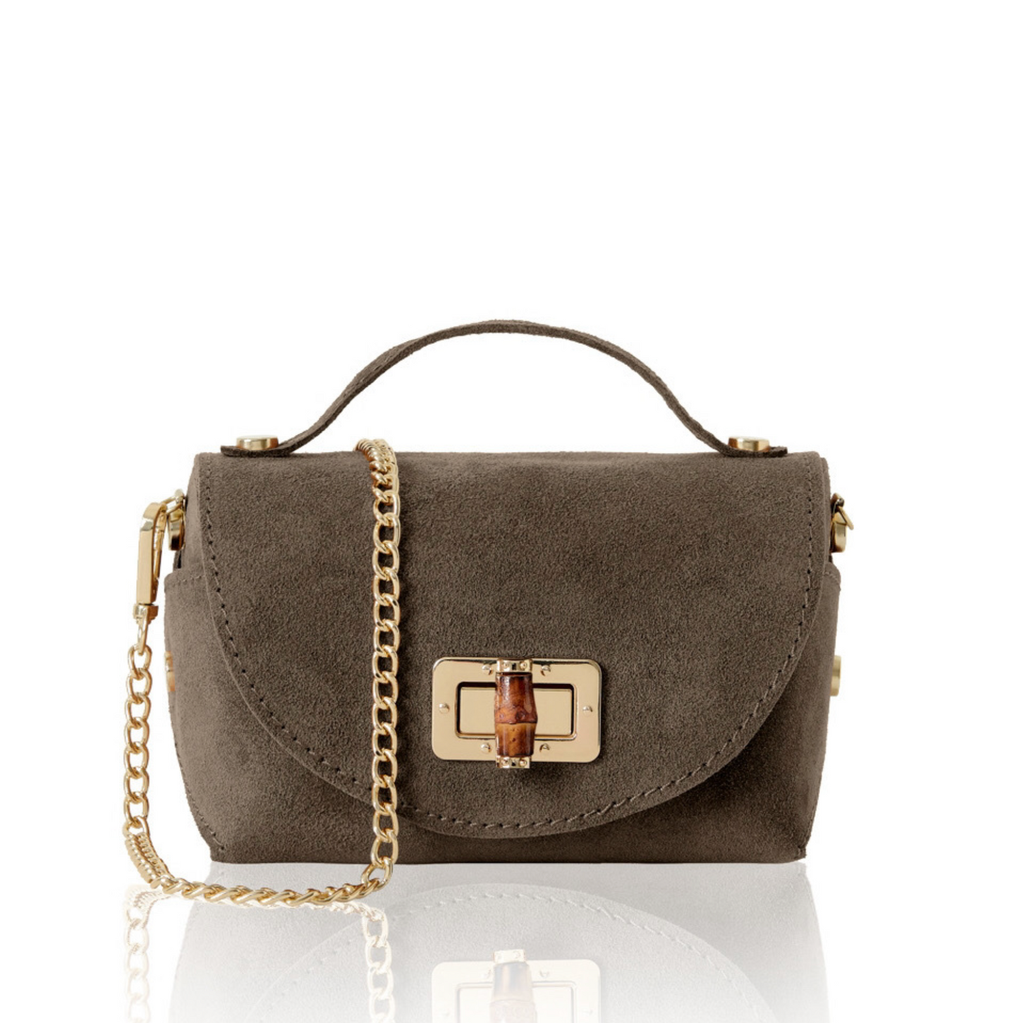 Dark Taupe Suede Twist Lock Mini Bag - Miller