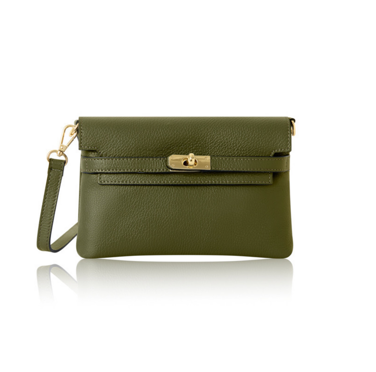 Olive Green Leather Bag with Twist Lock - Pippa