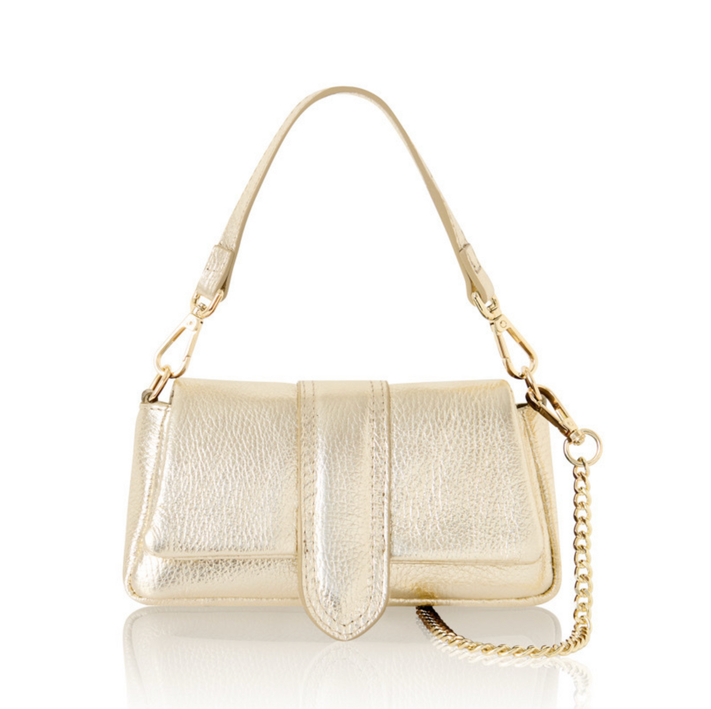 Gold Leather Occasion Bag With Chain Handle - Hilda