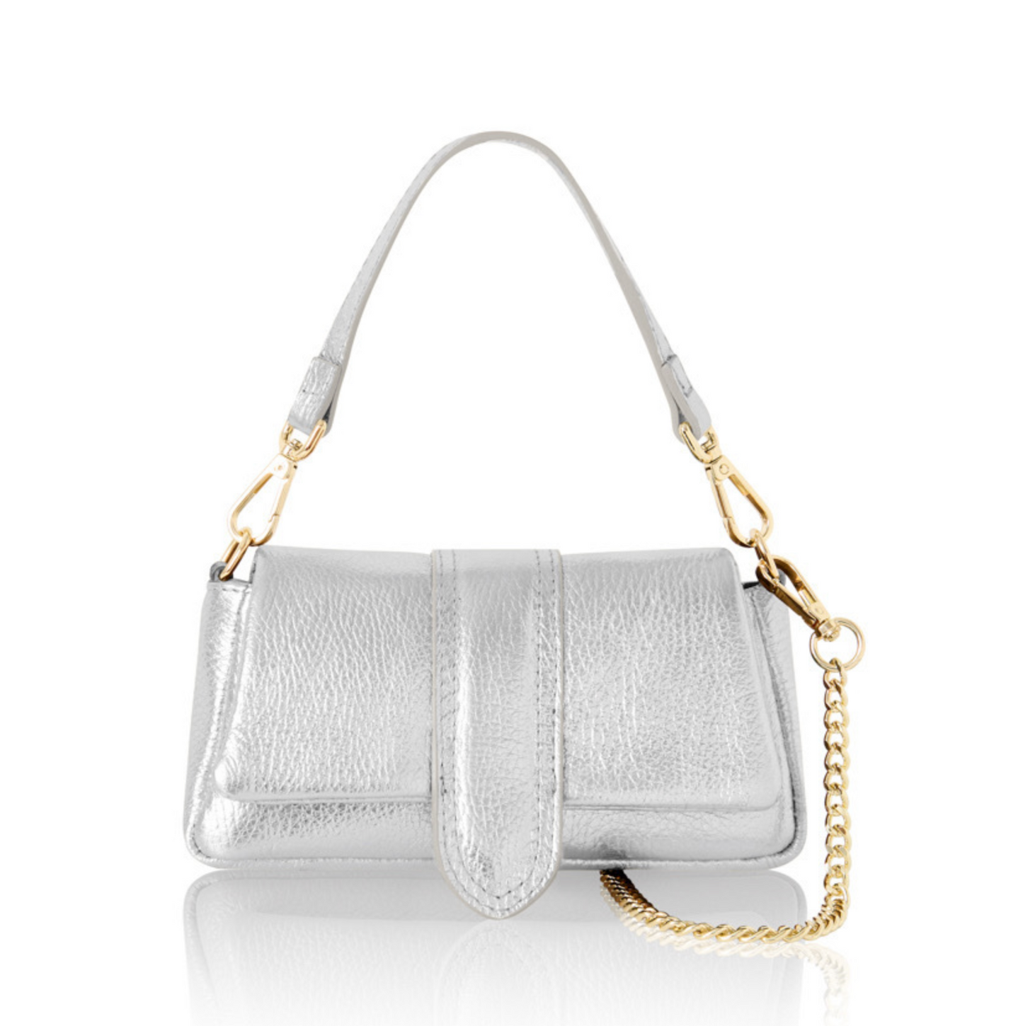 Silver Leather Occasion Bag With Chain Handle - Hilda