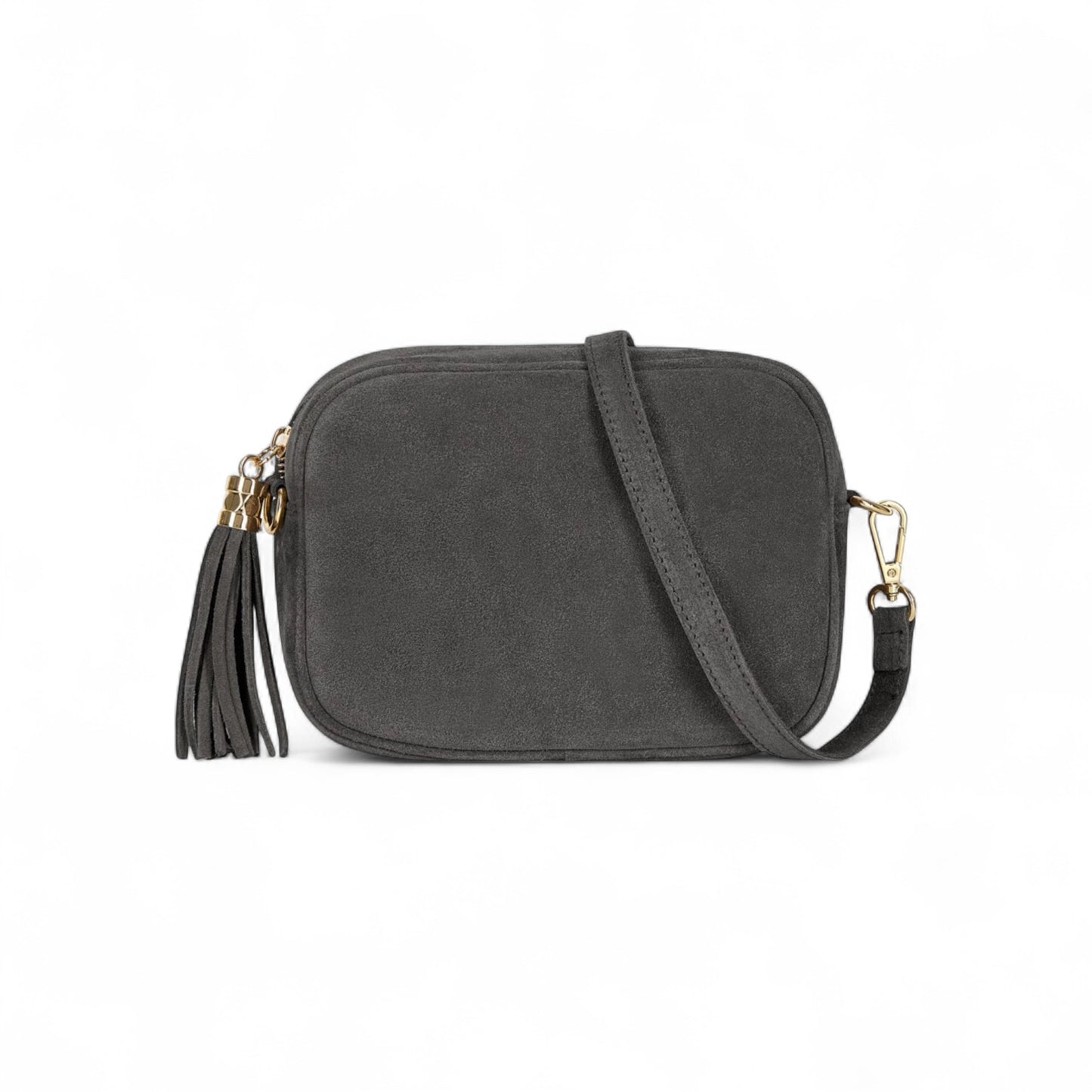 Dark Grey Suede Crossbody Bag With Tassel - Jean