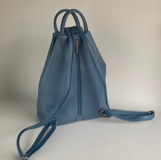 Blue Convertible Leather Backpack - Wendy STUDIO TEW