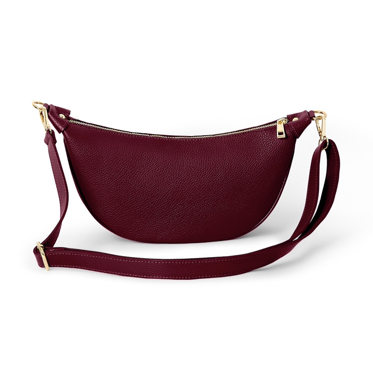Red Plum Leather Moon Bag - Brooke STUDIO TEW