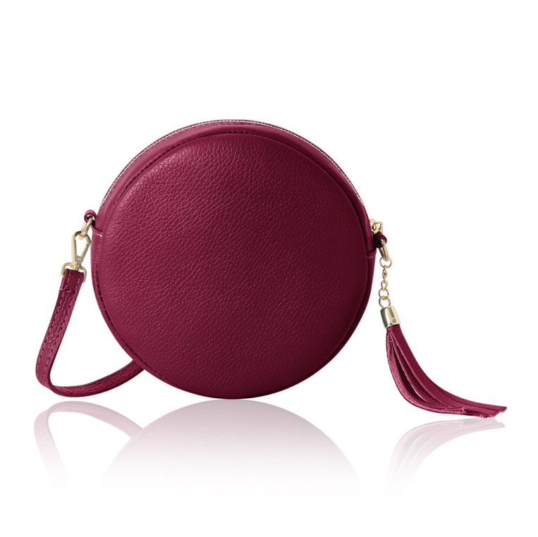Plum Round Leather Bag - Lulu