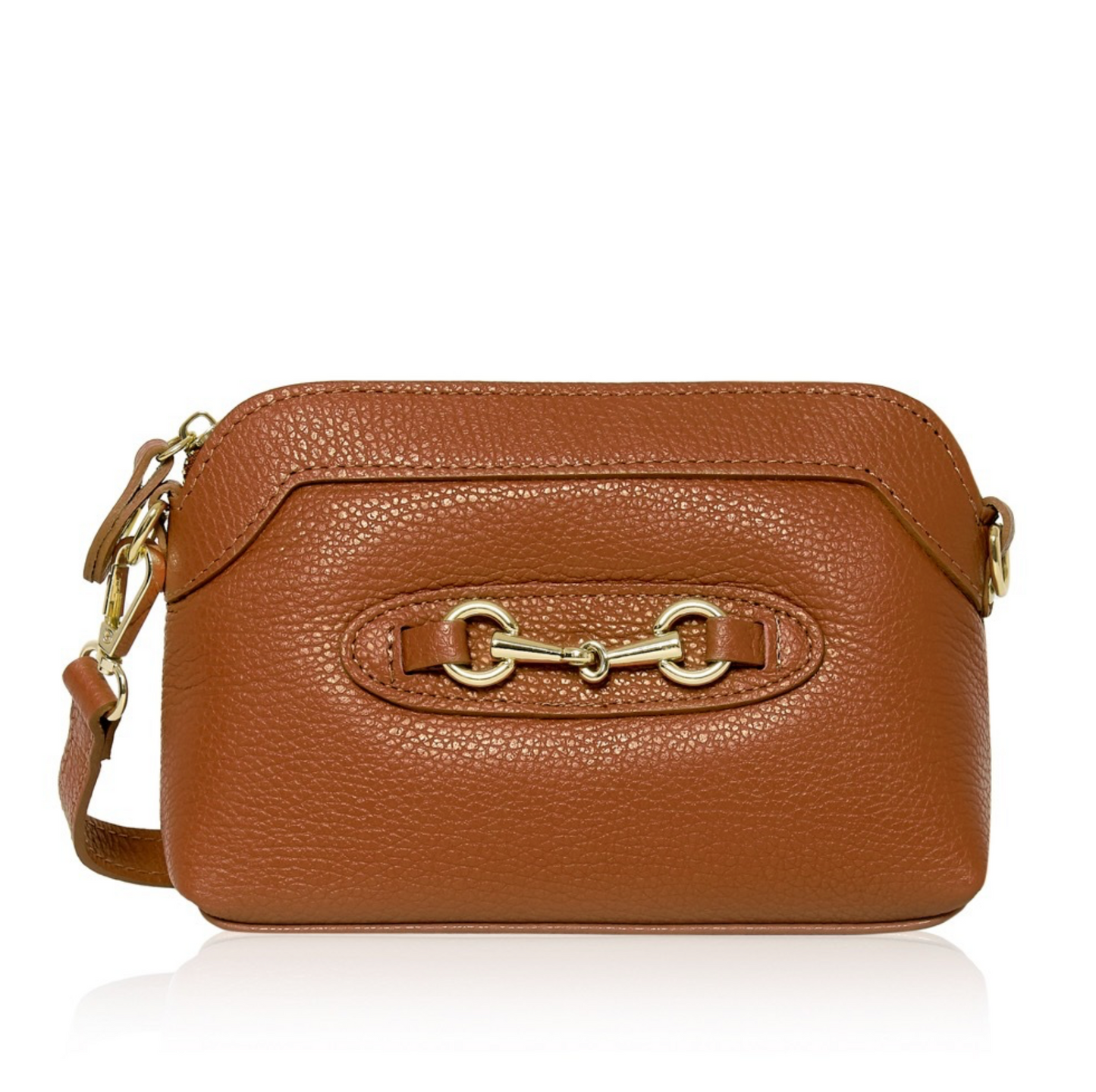 Small Tan Leather Bag With Buckle Detail - Sicily