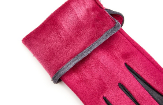Fuchsia Pink Faux Suede Gloves