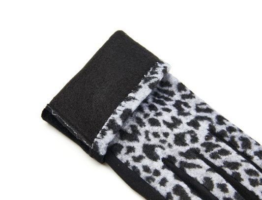 Grey Leopard Print Gloves