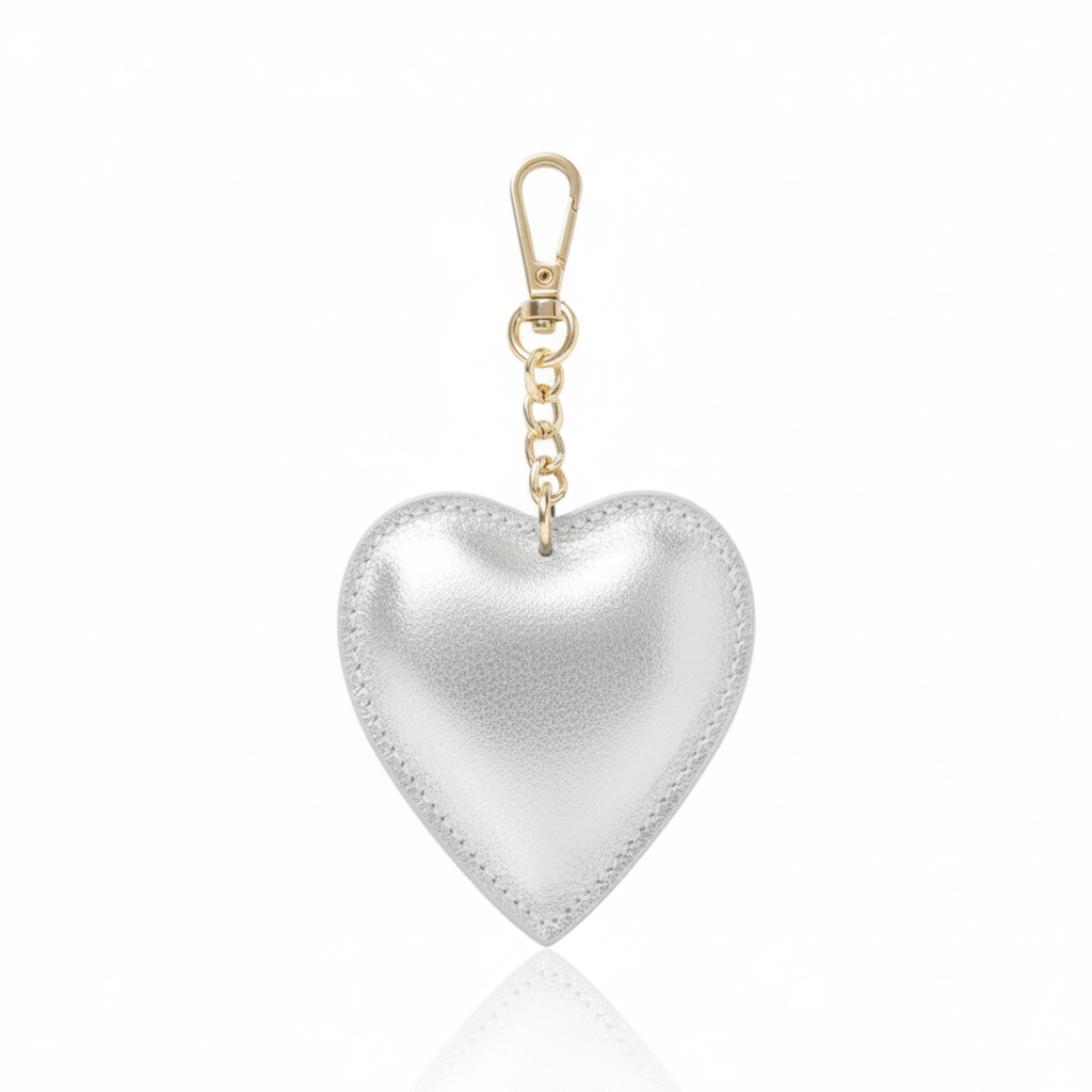 Back view of silver heart keychain