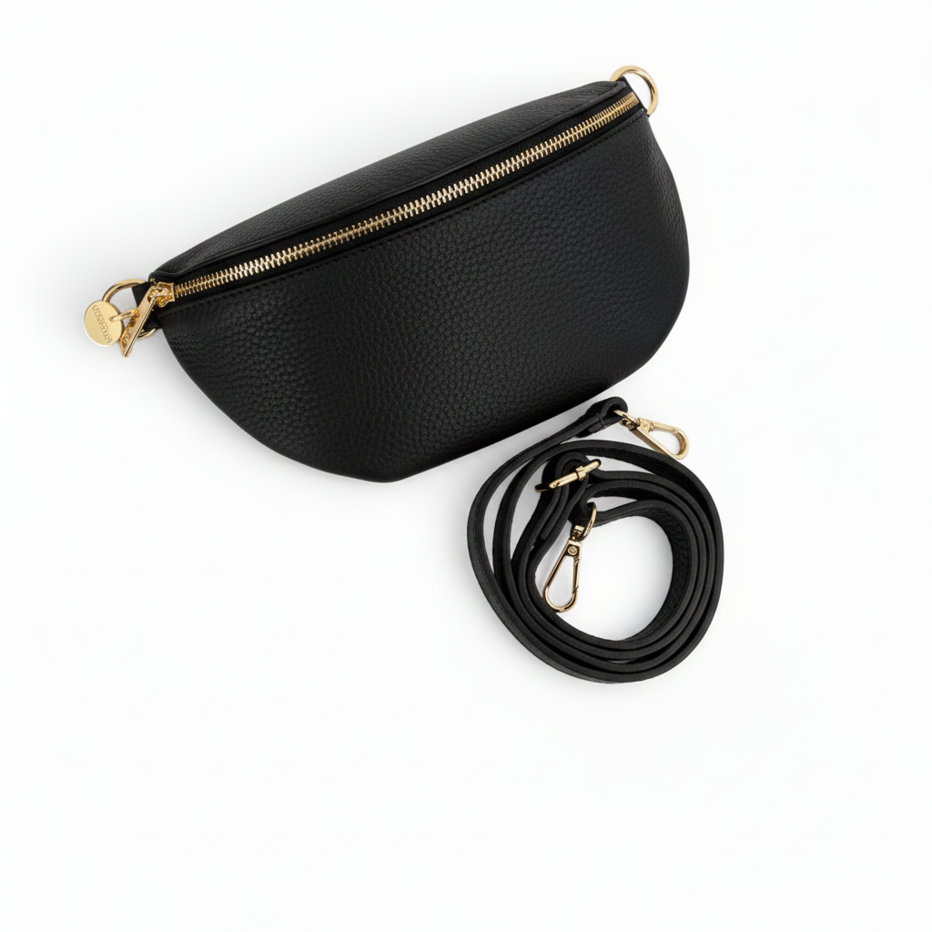 Black belt bag with coiled strap