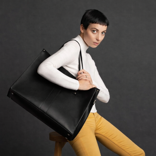 Handmade Leather Shopper - Black - STUDIO TEW