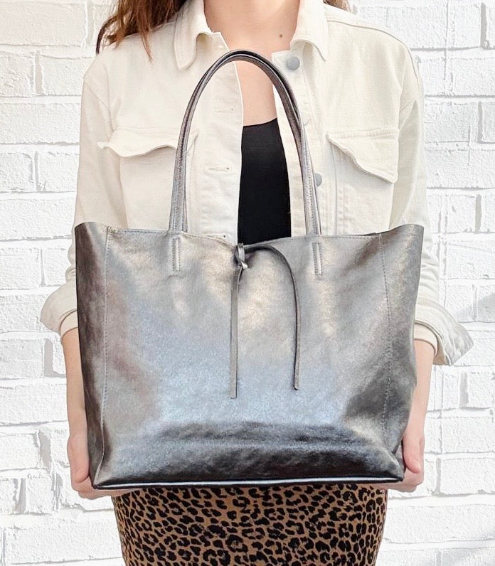 Pewter Spacious Shoulder Bag - Abbie