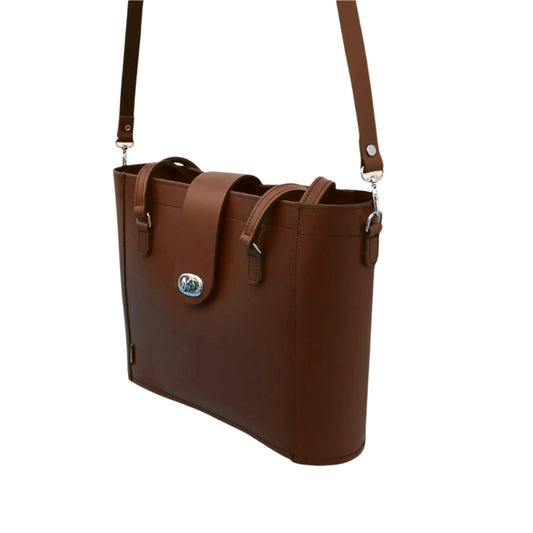 Leather Mini Twist Lock Shopper Bag - Chestnut - STUDIO TEW