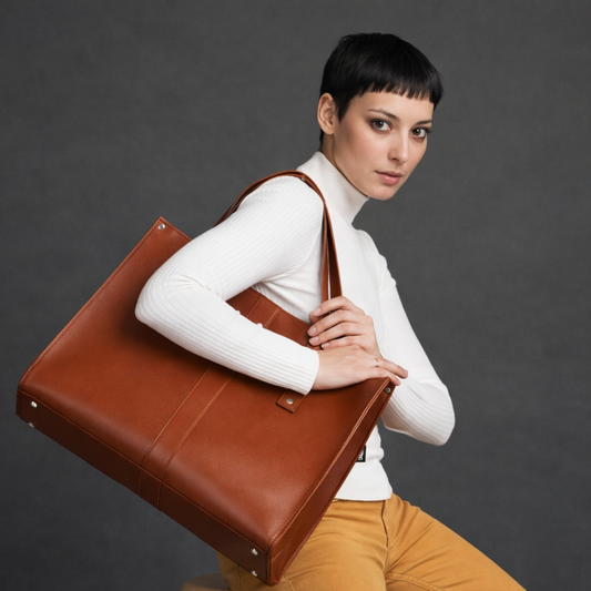 Handmade Leather Shopper - Chestnut - STUDIO TEW