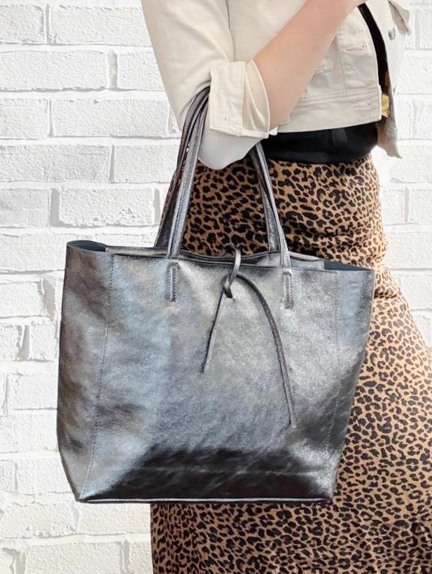 Pewter Spacious Shoulder Bag - Abbie