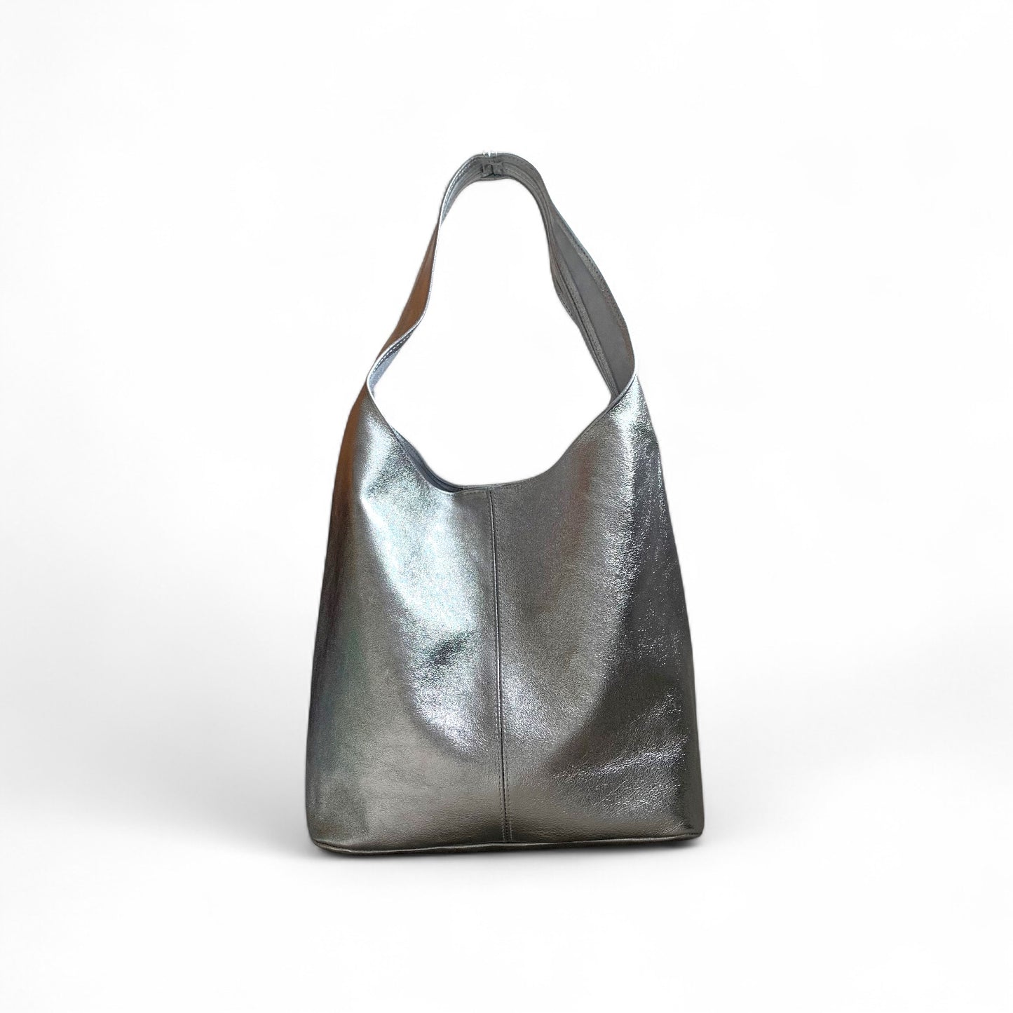 Dark Silver Leather Oversized Boho Shoulder Bag - Evalyn
