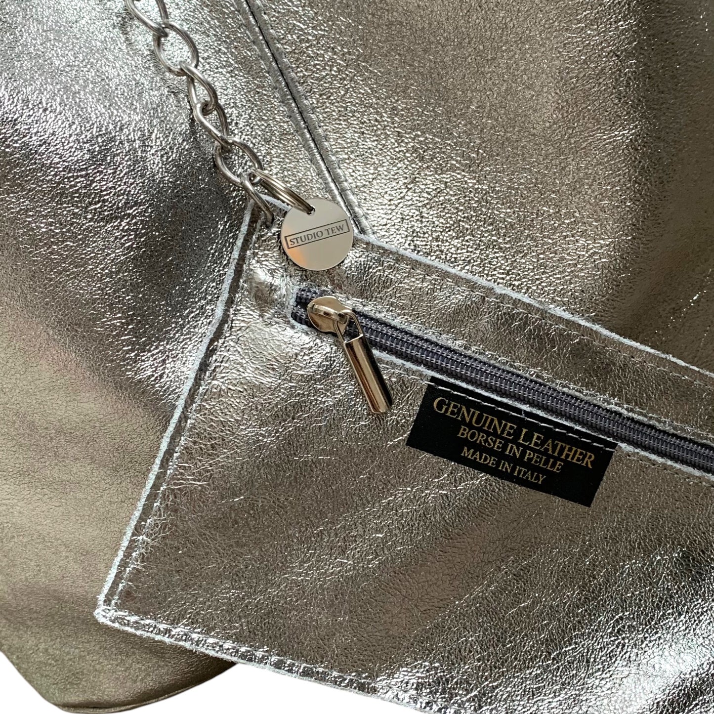 Dark Silver Leather Oversized Boho Shoulder Bag - Evalyn