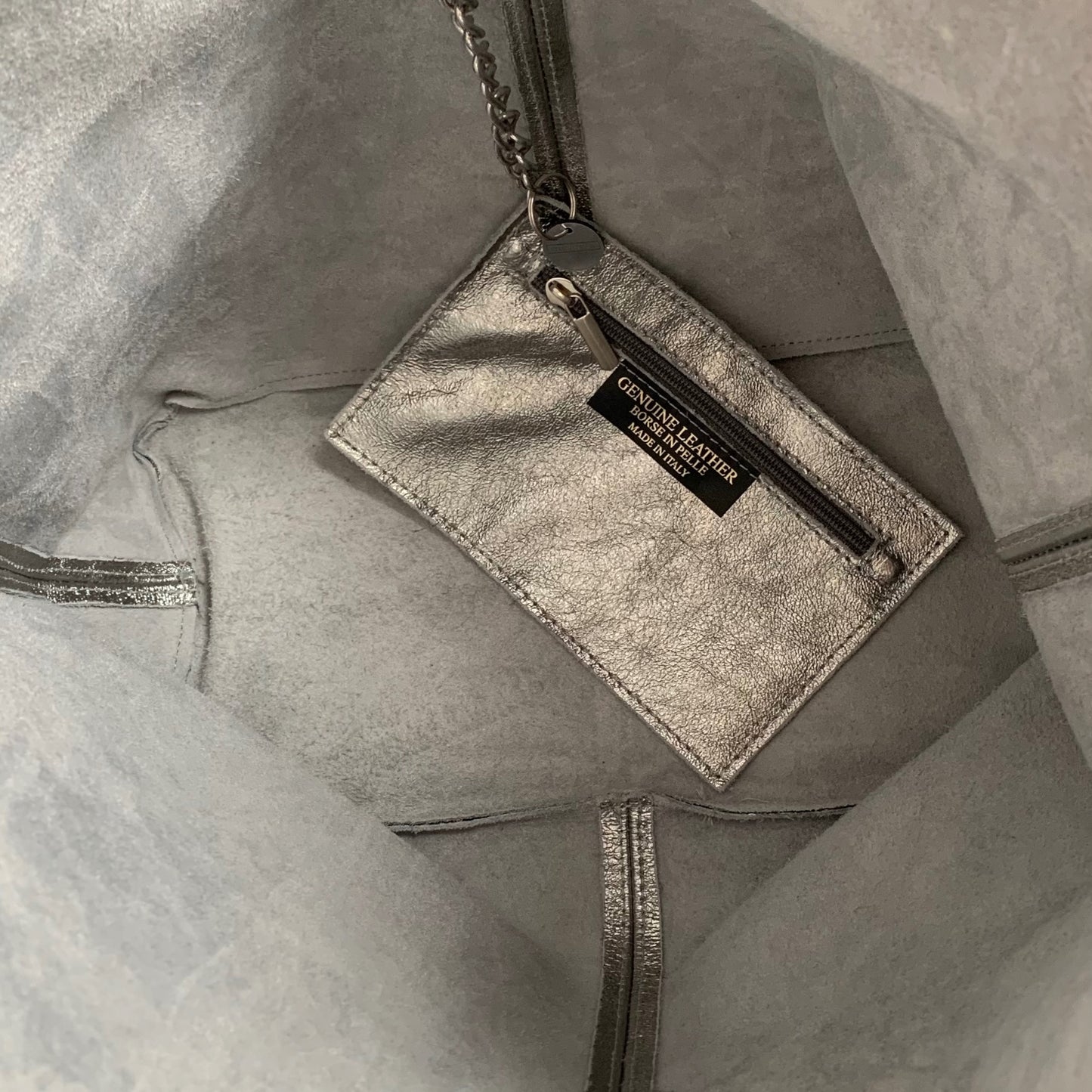 Dark Silver Leather Oversized Boho Shoulder Bag - Evalyn