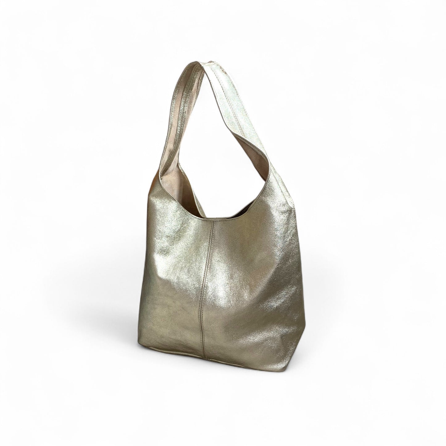 Gold Leather Oversized Boho Shoulder Bag - Evalyn