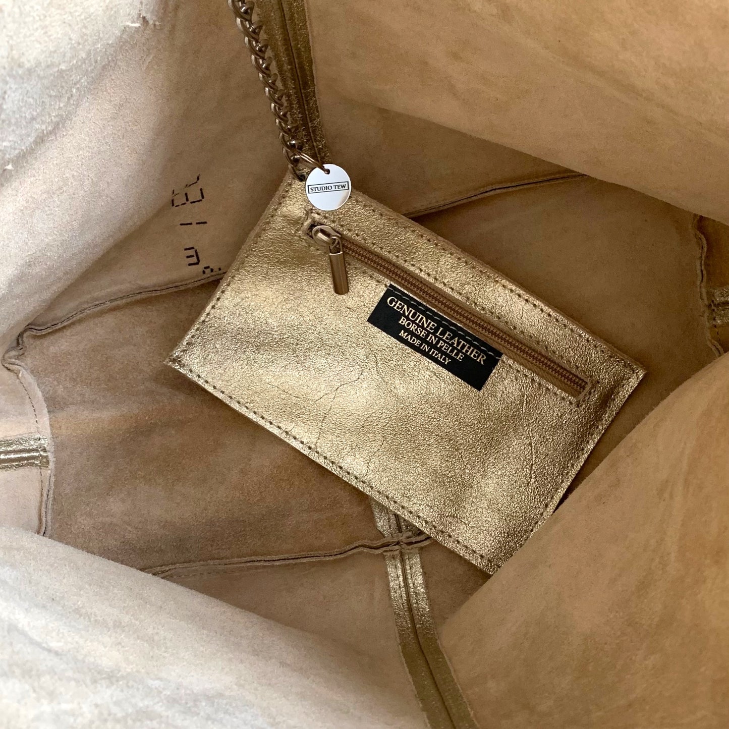 Gold Leather Oversized Boho Shoulder Bag - Evalyn