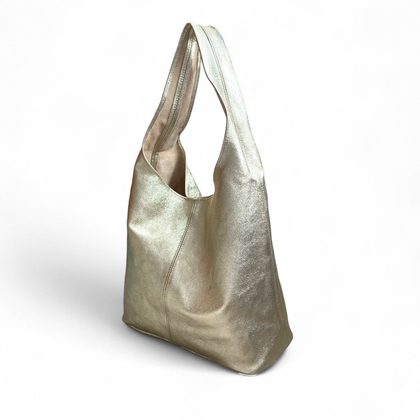 Gold Leather Oversized Boho Shoulder Bag - Evalyn