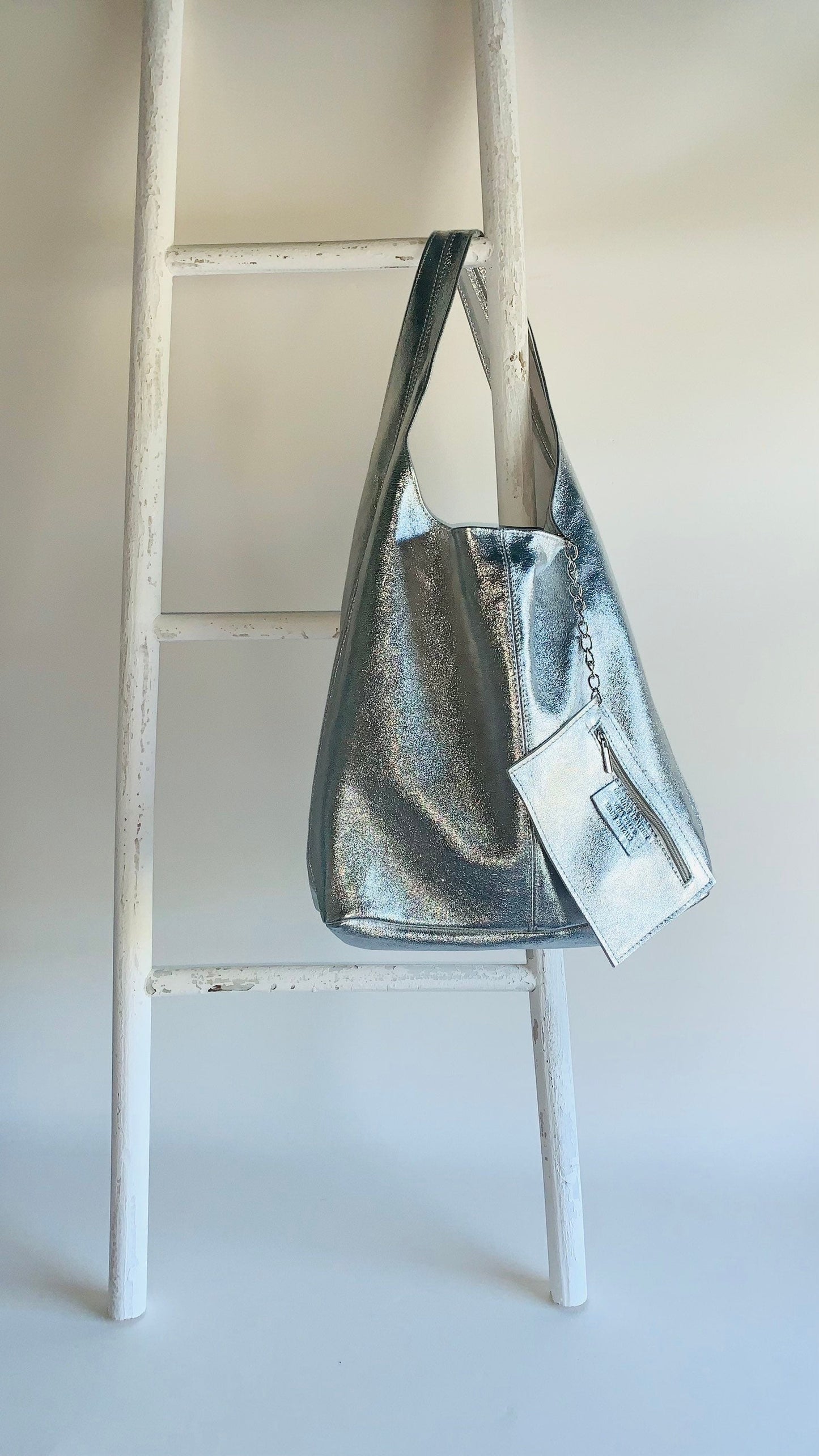 Metallic Leather Oversized Boho Shoulder Bag - Evalyn STUDIO TEW