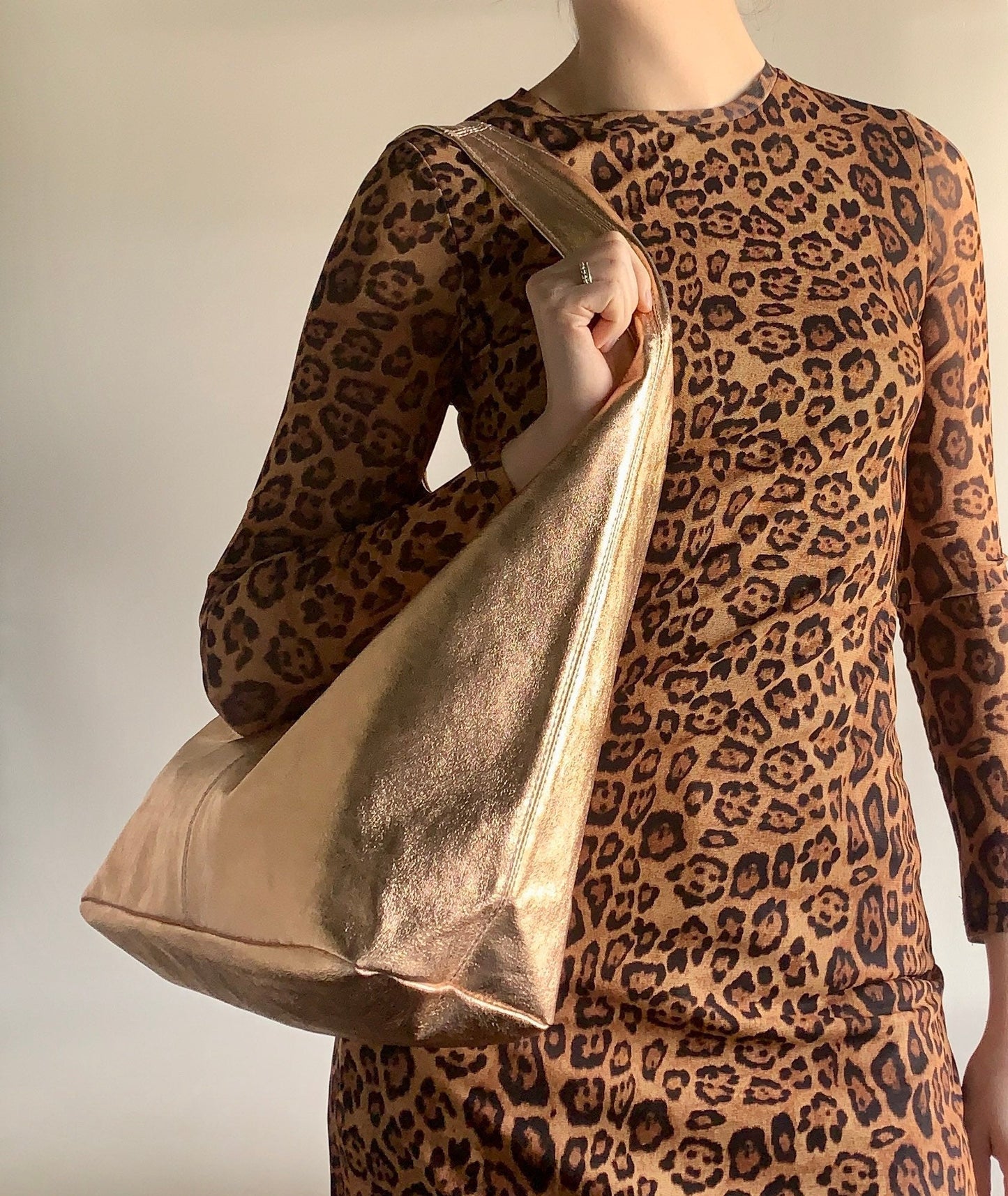 Metallic Leather Oversized Boho Shoulder Bag - Evalyn STUDIO TEW