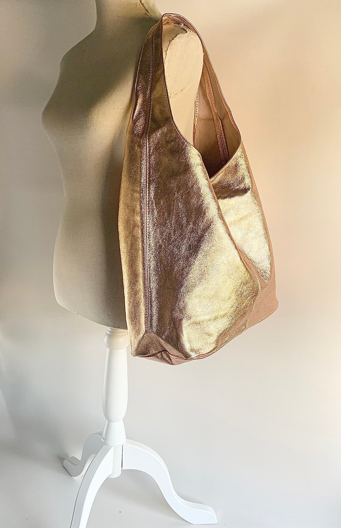 Metallic Leather Oversized Boho Shoulder Bag - Evalyn STUDIO TEW