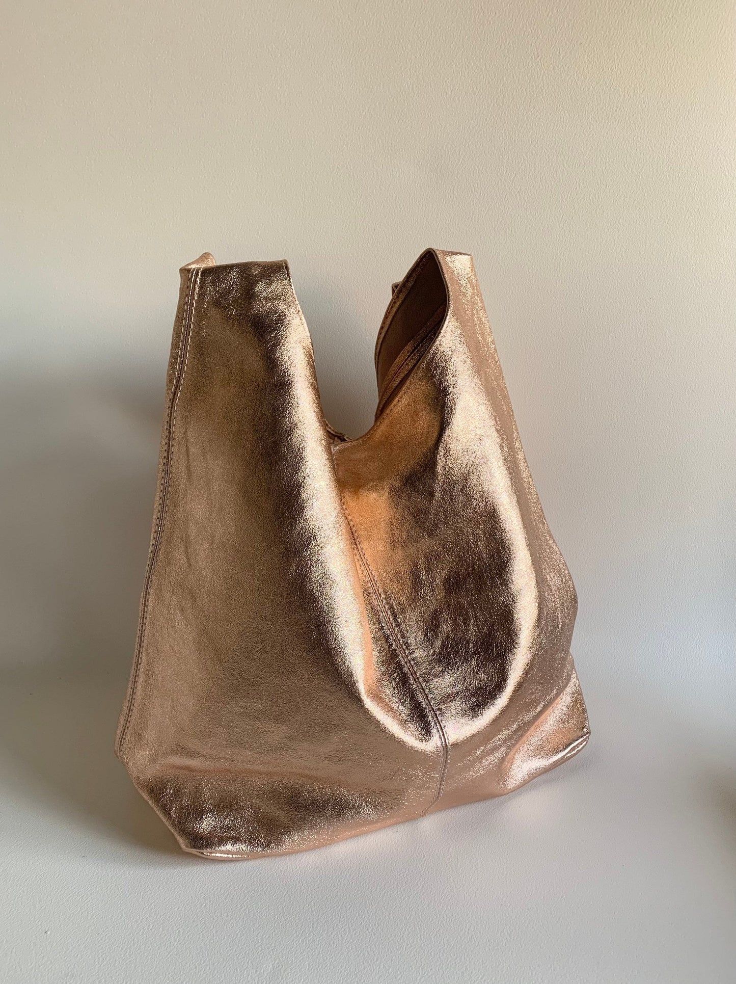 Metallic Leather Oversized Boho Shoulder Bag - Evalyn STUDIO TEW