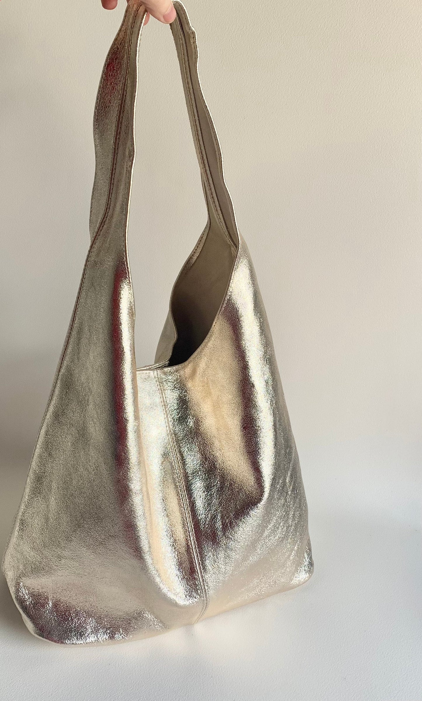 Metallic Leather Oversized Boho Shoulder Bag - Evalyn STUDIO TEW