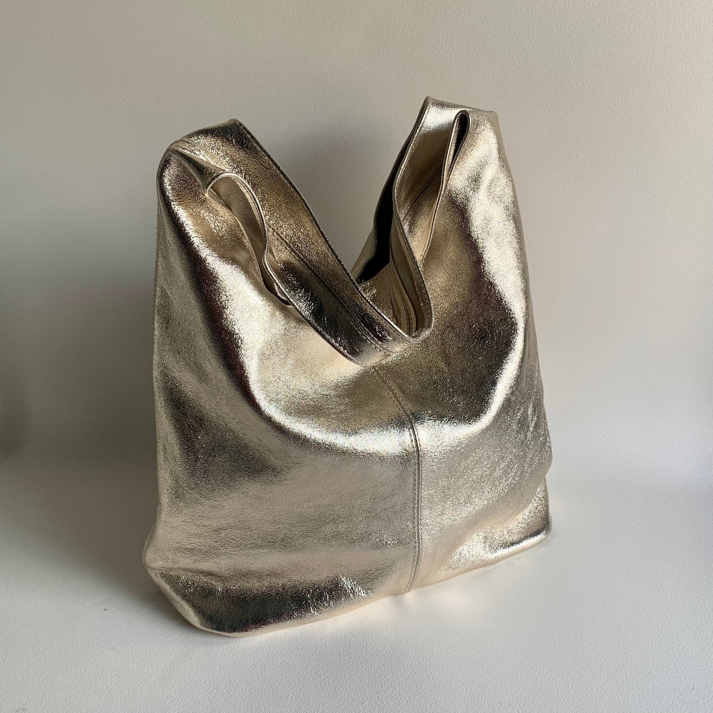 Metallic Leather Oversized Boho Shoulder Bag - Evalyn STUDIO TEW