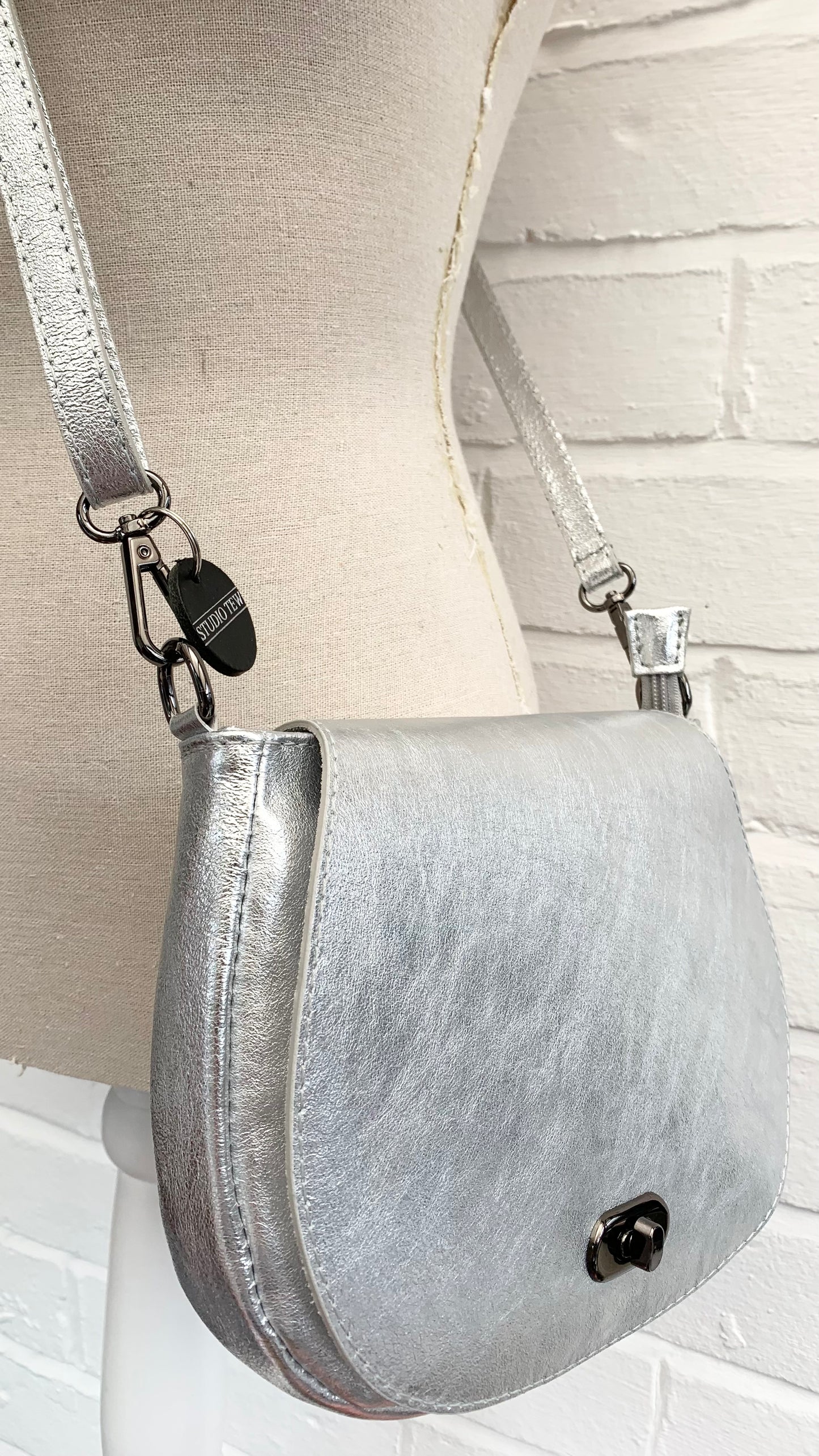 Silver Leather Satchel Bag STUDIO TEW