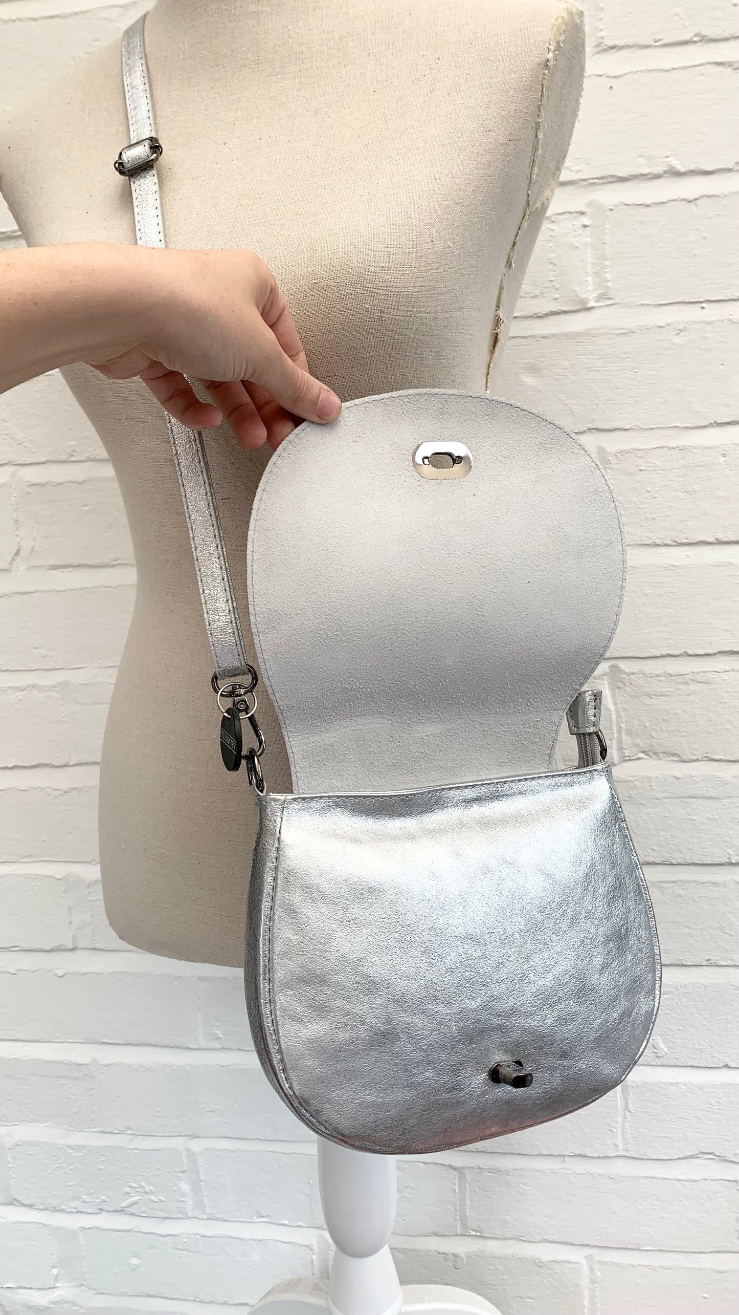 Silver Leather Satchel Bag STUDIO TEW