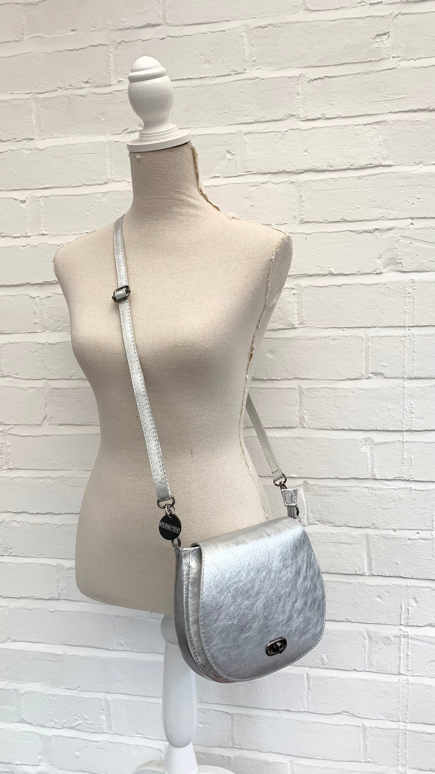 Silver Leather Satchel Bag STUDIO TEW