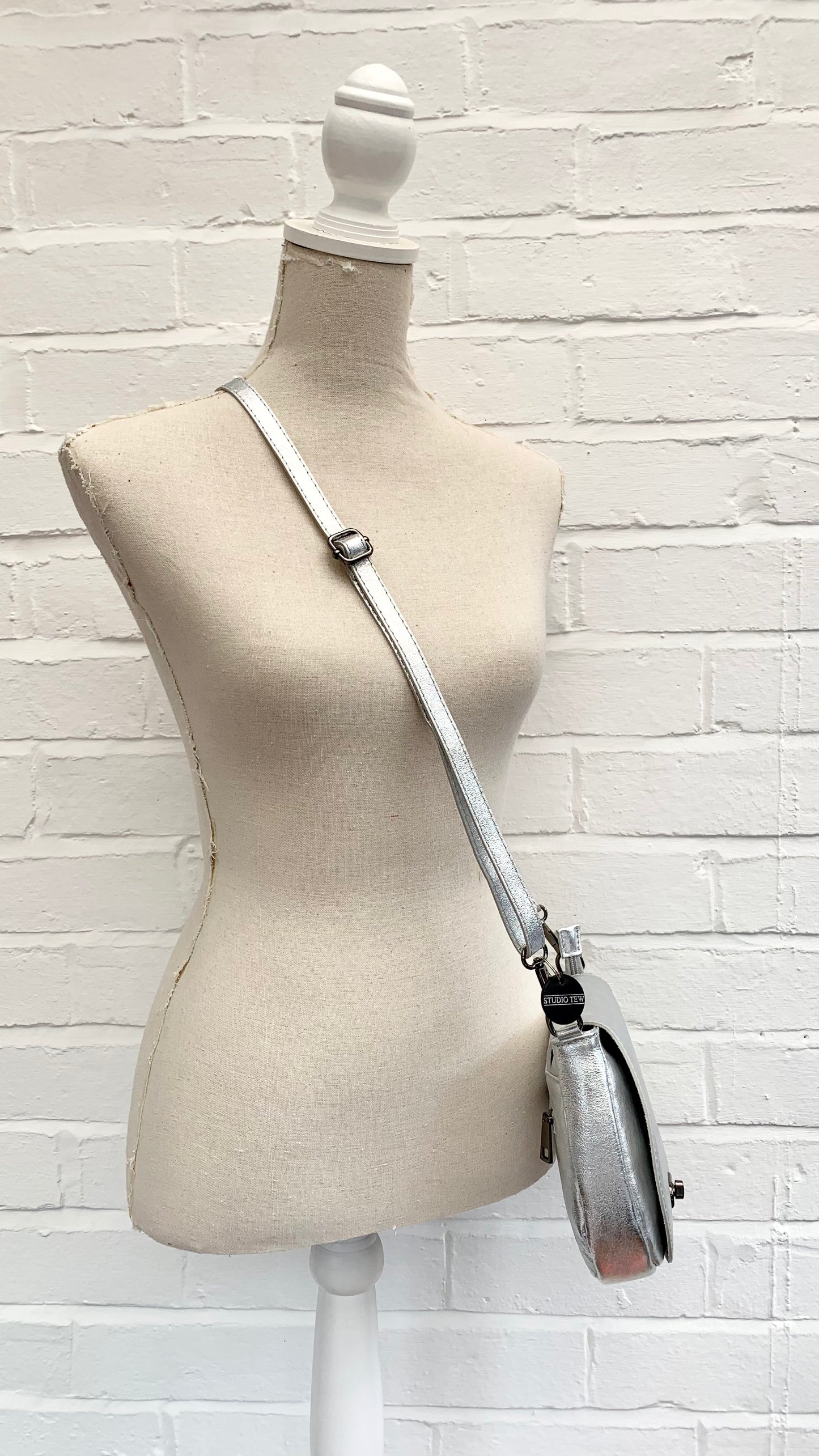 Silver Leather Satchel Bag STUDIO TEW