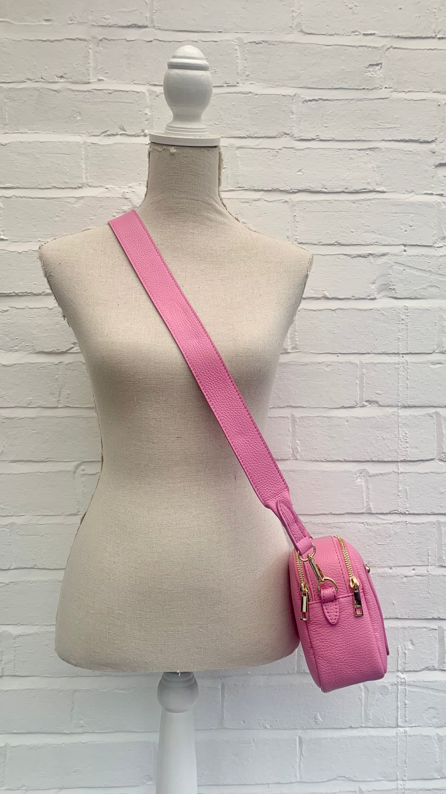 Bright Pink Leather Double Zip bag - Victoria STUDIO TEW