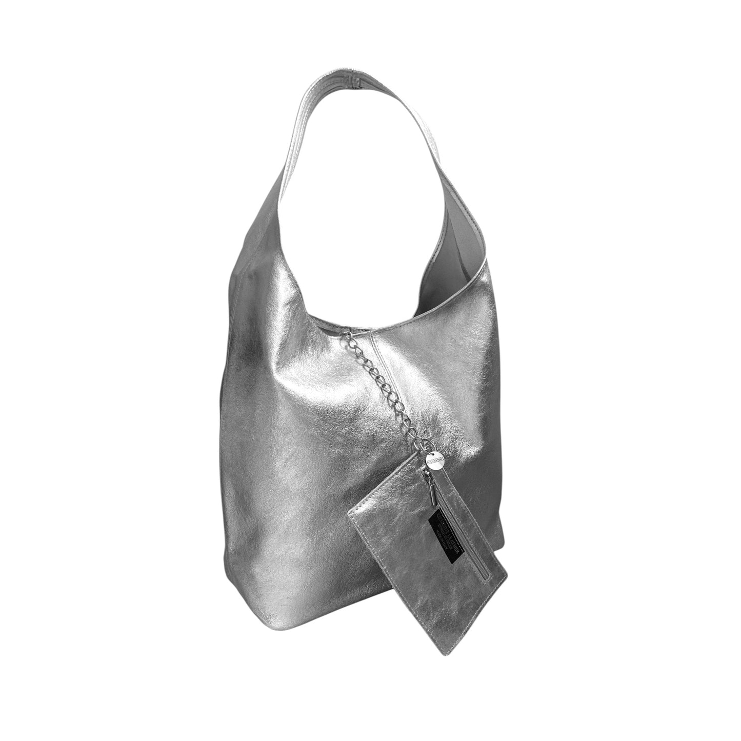 Silver Leather Oversized Boho Shoulder Bag - Evalyn